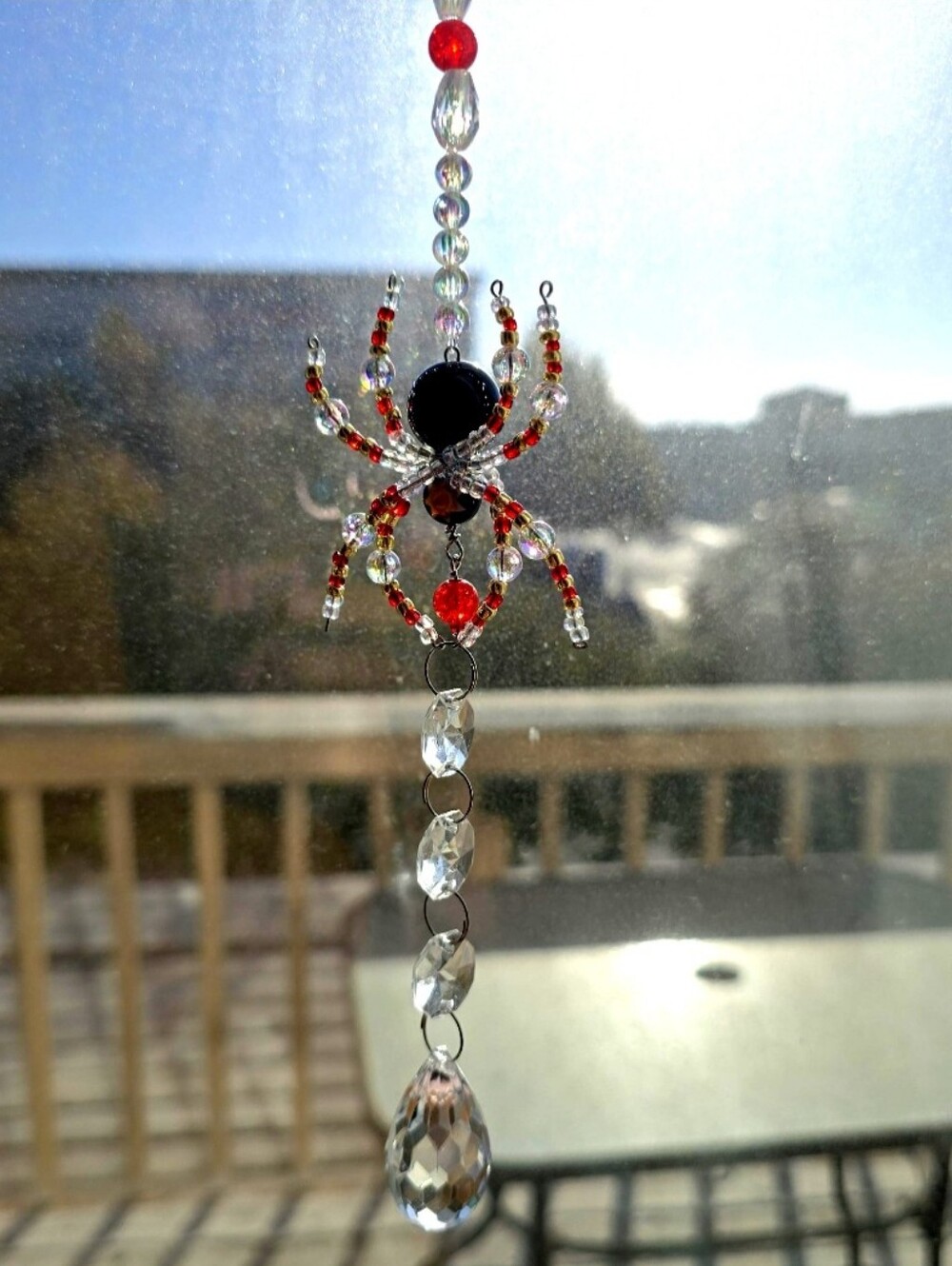 Handmade Spider Suncatcher, Crystal And Glass Seed Beads. Whimsical Gothic